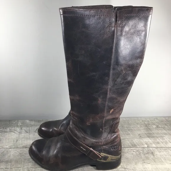 UGG 1001637 Channing II Women's Distressed Leather Riding Tall Boots Booties 7