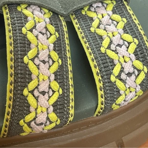 UGG ASHTON HERITAGE BRAID  STRAPPY BURNT OLIVE SLIDE CHUNKY SANDALS US 8