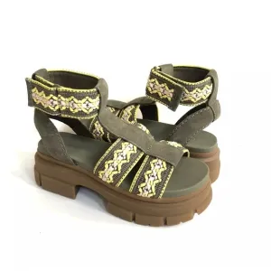 UGG ASHTON HERITAGE BRAID  STRAPPY BURNT OLIVE SLIDE CHUNKY SANDALS US 8