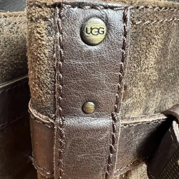 UGG Australia Boots Size 7 Dayle Lodge Brown Oiled Leather Tall Zip Riding