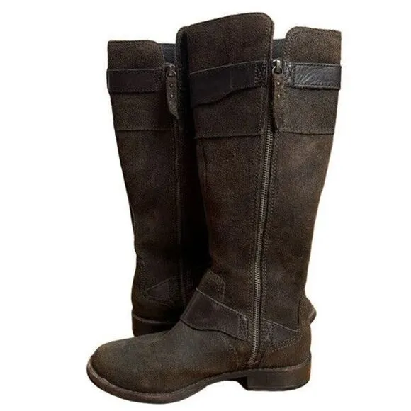 UGG Australia Boots Size 7 Dayle Lodge Brown Oiled Leather Tall Zip Riding
