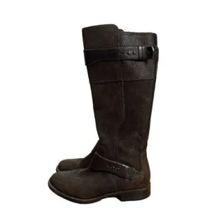 UGG Australia Boots Size 7 Dayle Lodge Brown Oiled Leather Tall Zip Riding