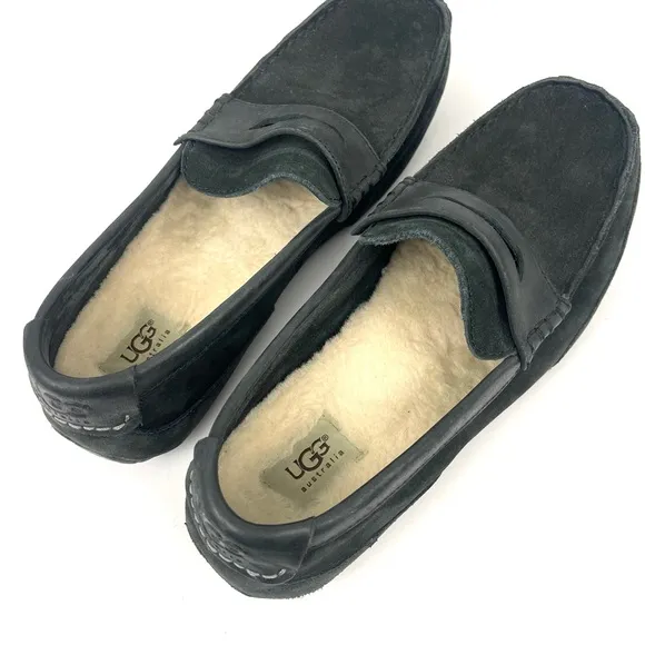UGG Australia Men's Tucker Black Nubuck Leather Slip-On Driver Loafers 1008831
