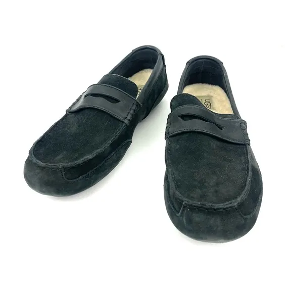 UGG Australia Men's Tucker Black Nubuck Leather Slip-On Driver Loafers 1008831