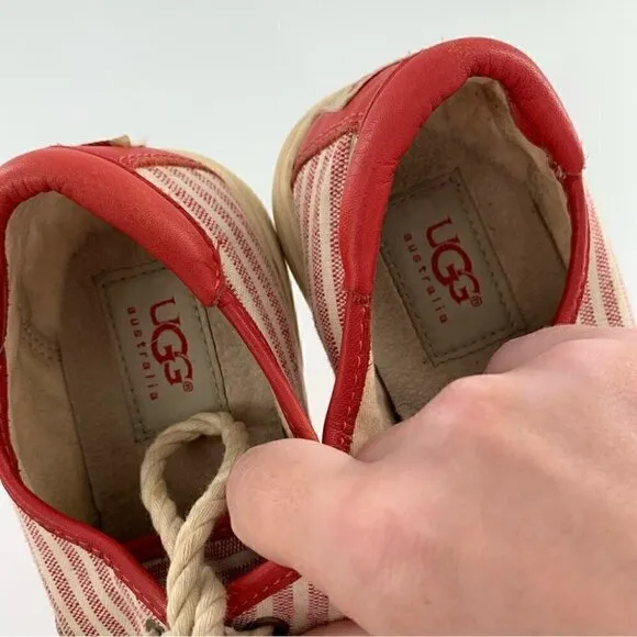 Ugg Australia womens sneakers size 6 37 red canvas striped lace up nautical