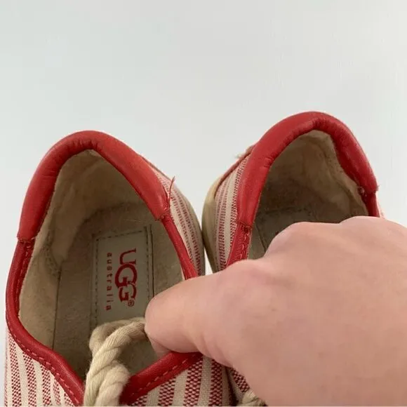 Ugg Australia womens sneakers size 6 37 red canvas striped lace up nautical