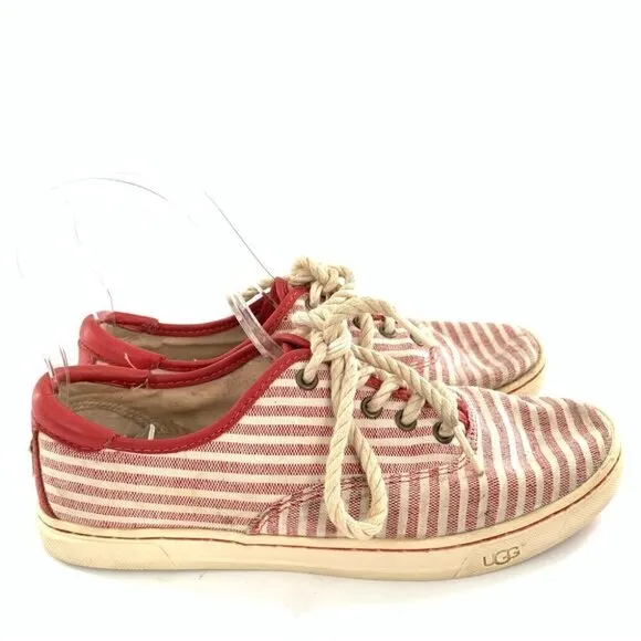 Ugg Australia womens sneakers size 6 37 red canvas striped lace up nautical