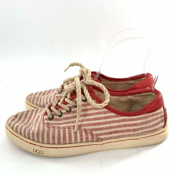Ugg Australia womens sneakers size 6 37 red canvas striped lace up nautical