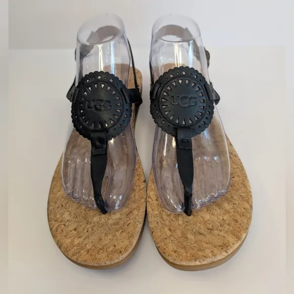 UGG Ayden Leather Sandals Ankle Strap, Comfort, Style, Sun Medallion, like new