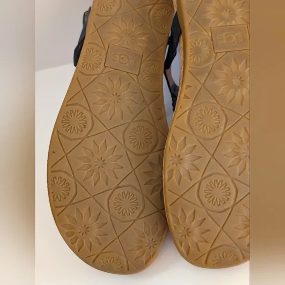 UGG Ayden Leather Sandals Ankle Strap, Comfort, Style, Sun Medallion, like new