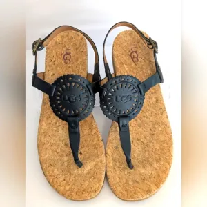 UGG Ayden Leather Sandals Ankle Strap, Comfort, Style, Sun Medallion, like new