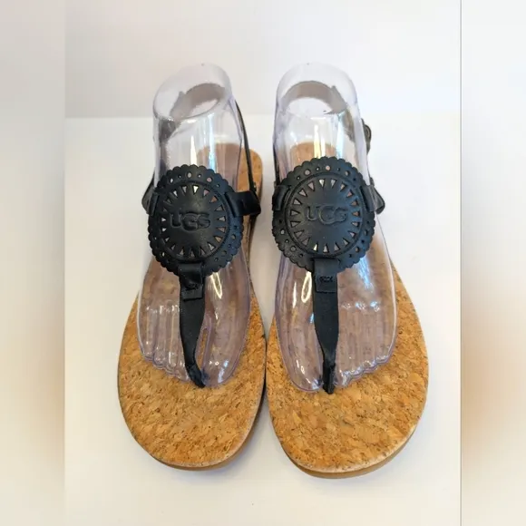 UGG Ayden Leather Sandals Ankle Strap, Comfort, Style, Sun Medallion, like new