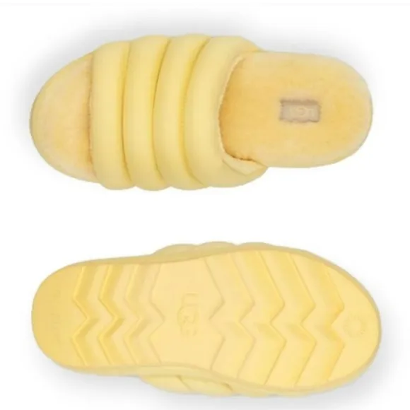 UGG BANANA YELLOW MAXI SHEEPSKIN PLATFORM Women SANDALS size8 new
