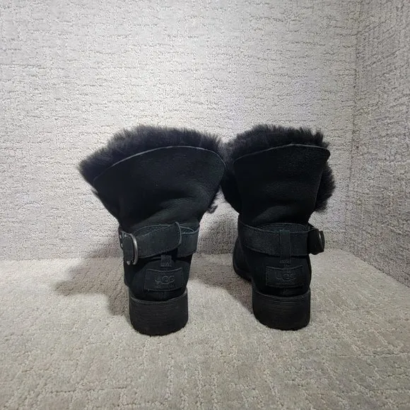 UGG Bodie Womens Size 8.5 US Black Suede Shearling Lined Fold Over Slouch Boots