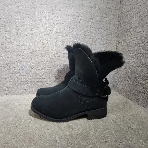 UGG Bodie Womens Size 8.5 US Black Suede Shearling Lined Fold Over Slouch Boots