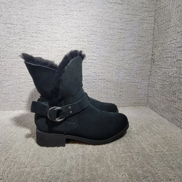 UGG Bodie Womens Size 8.5 US Black Suede Shearling Lined Fold Over Slouch Boots