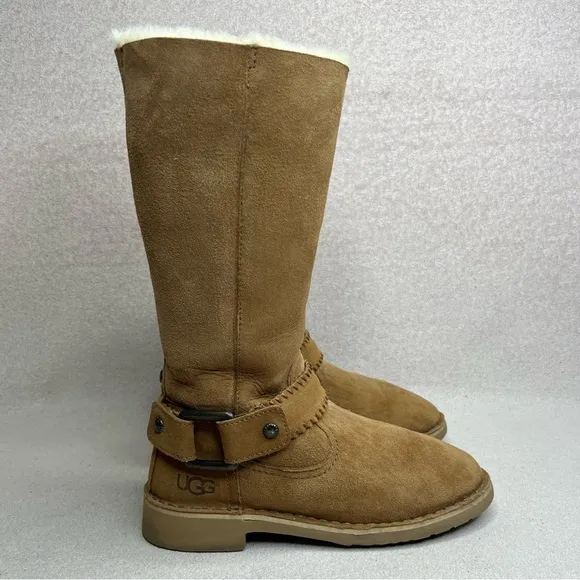 UGG Braiden Suede Tall Riding Boots-Brown/Tan-Women’s 5-Classic-Cozy-Winter-Boho