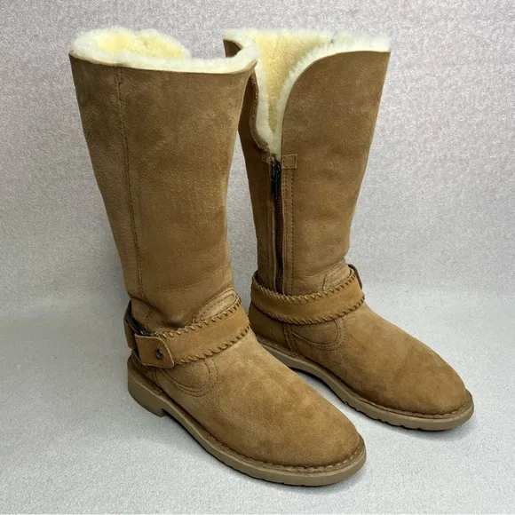 UGG Braiden Suede Tall Riding Boots-Brown/Tan-Women’s 5-Classic-Cozy-Winter-Boho