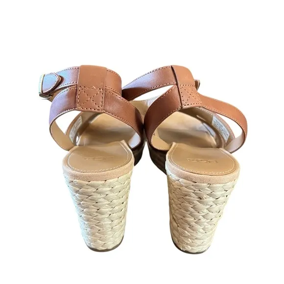 UGG Careena  Leather Ankle-Strap Espadrille Platform Wedge Sandals NEW Size 9.5