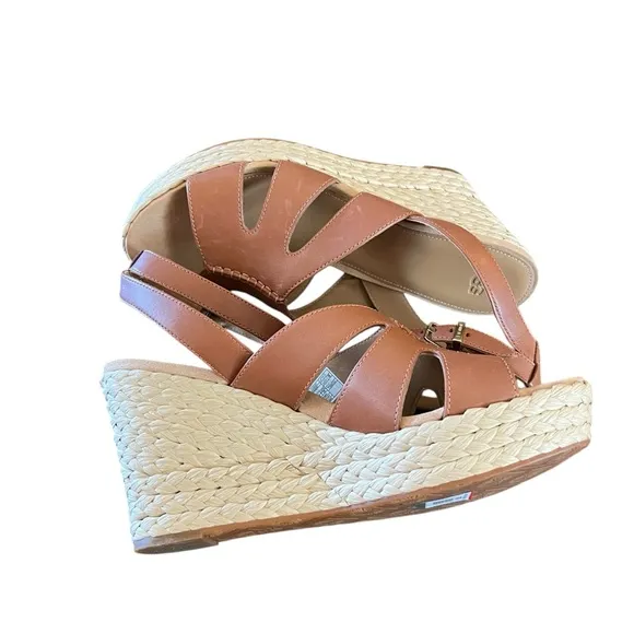 UGG Careena  Leather Ankle-Strap Espadrille Platform Wedge Sandals NEW Size 9.5