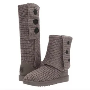 Ugg Classic Cardy II Gray Knit Button Boots 9