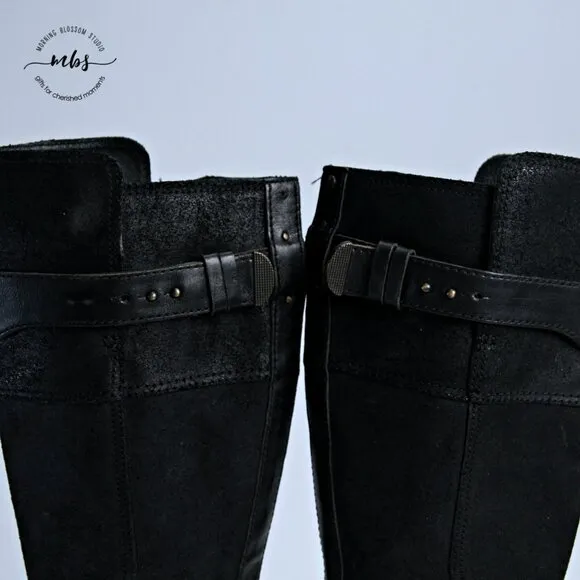 UGG Dayle Tall Distressed Leather Riding Boots Black Women 8
