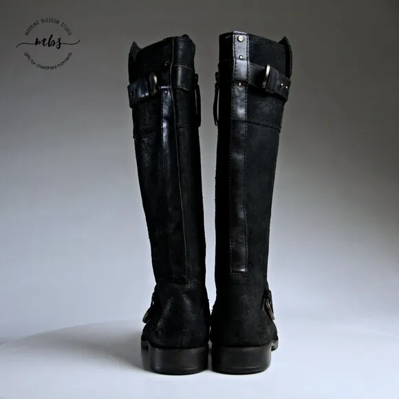UGG Dayle Tall Distressed Leather Riding Boots Black Women 8
