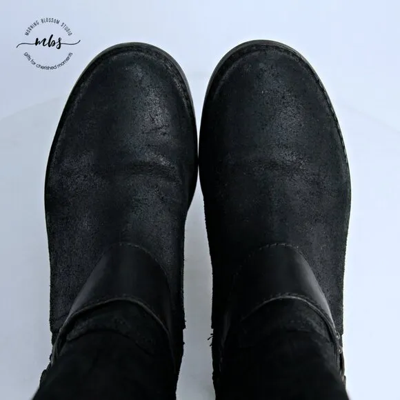 UGG Dayle Tall Distressed Leather Riding Boots Black Women 8