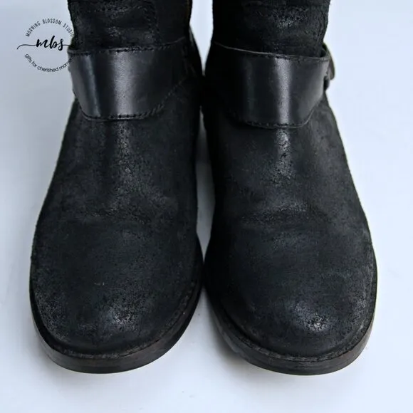 UGG Dayle Tall Distressed Leather Riding Boots Black Women 8