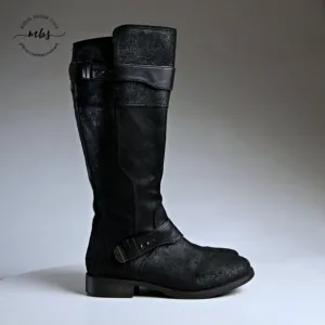 UGG Dayle Tall Distressed Leather Riding Boots Black Women 8