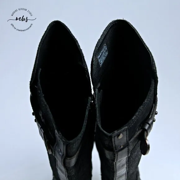 UGG Dayle Tall Distressed Leather Riding Boots Black Women 8