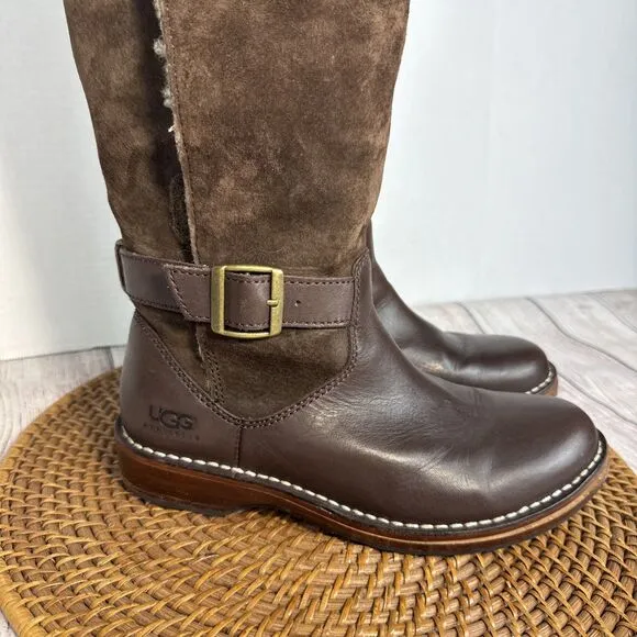 UGG Dunwich Women's Brown Suede Leather Knee High Riding Boots Size 6.5