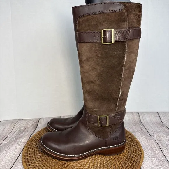 UGG Dunwich Women's Brown Suede Leather Knee High Riding Boots Size 6.5