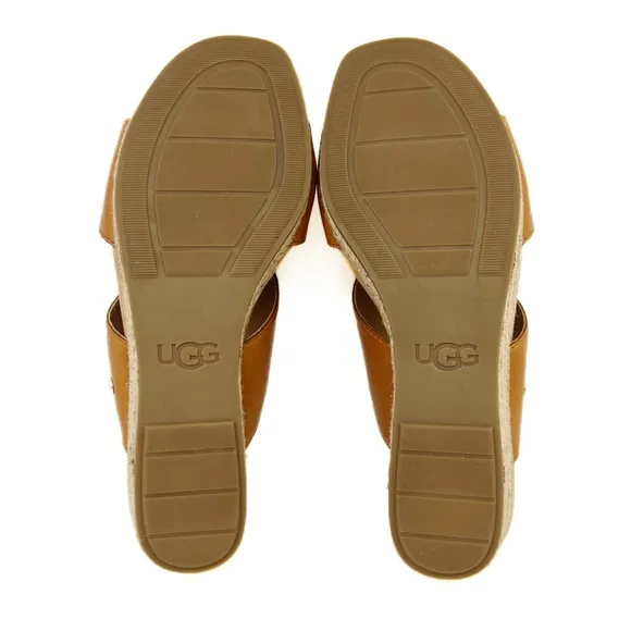 UGG Eirene Cognac Leather Espadrille Wedge Sandals
