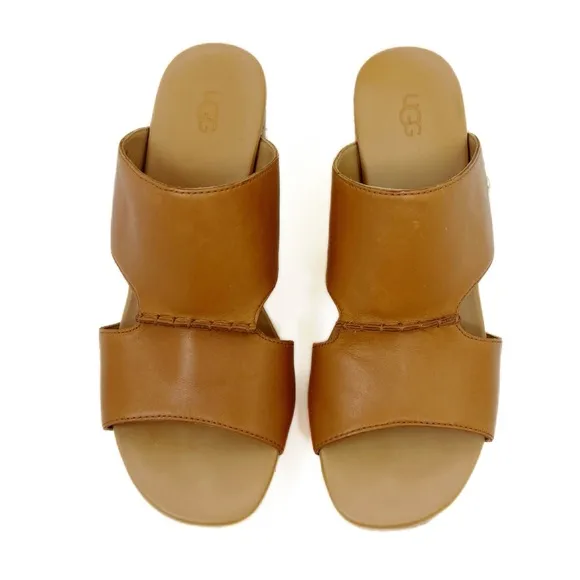 UGG Eirene Cognac Leather Espadrille Wedge Sandals