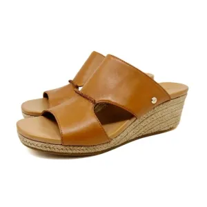 UGG Eirene Cognac Leather Espadrille Wedge Sandals