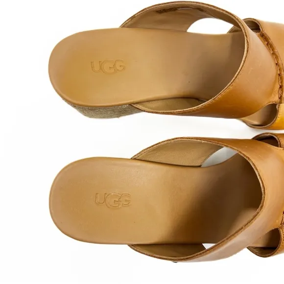 UGG Eirene Cognac Leather Espadrille Wedge Sandals