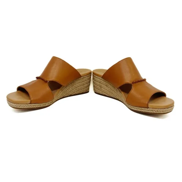 UGG Eirene Cognac Leather Espadrille Wedge Sandals