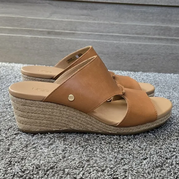 UGG Eirene Sandals Leather Wedge Espadrille NEW size 9