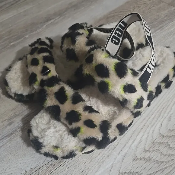 UGG Fuzzy Leopard Print Sandals