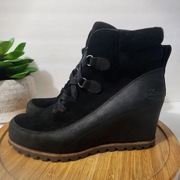 UGG Kriston Suede Platform Bootie Waterproof Leather Wedge Ankle Boot Size 10