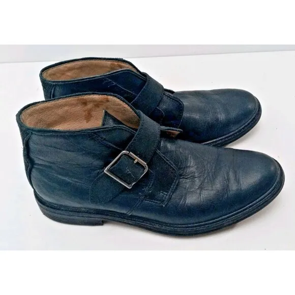 Ugg Leather Boots Buckle Strap Chukka Ankle Black Men sz 8
