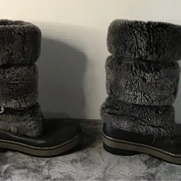 UGG LILYAN WOMEN Mid Calf BOOTS LEATHER Black/Gray Unique Waterproof Siz…