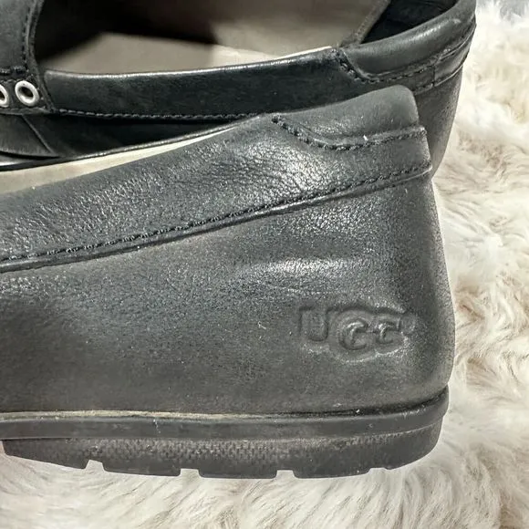 Ugg Loafers Mens 9 Black Leather Slip On Shoes