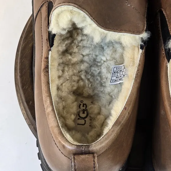 Ugg Loafers Mens Size 13 Clog Brown Leather Slip On Vibram Fur Lined Moccasin