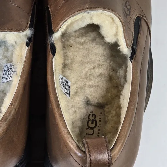 Ugg Loafers Mens Size 13 Clog Brown Leather Slip On Vibram Fur Lined Moccasin