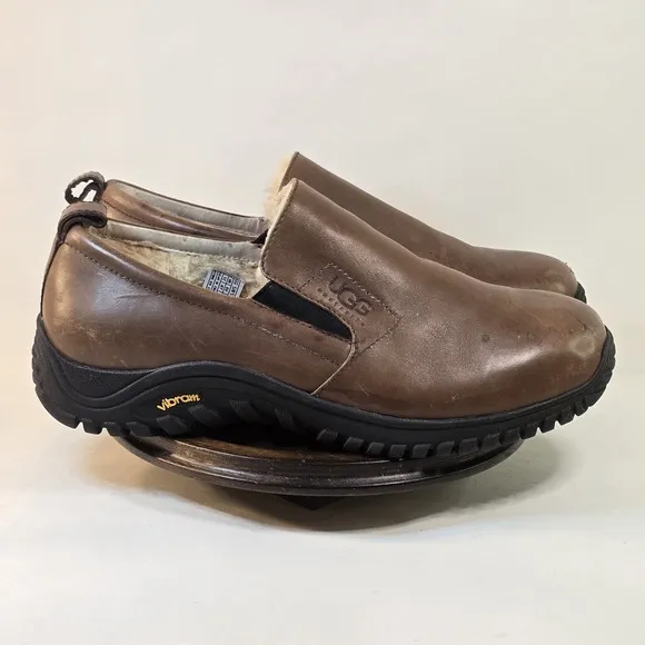 Ugg Loafers Mens Size 13 Clog Brown Leather Slip On Vibram Fur Lined Moccasin