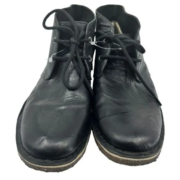 UGG Mens Leighton Chukka Desert Boots Black Leather Lace Up Round Toe 8