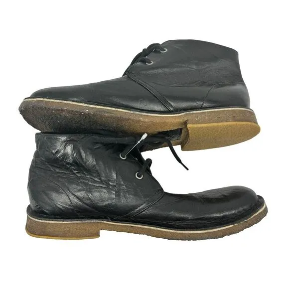 UGG Mens Leighton Chukka Desert Boots Black Leather Lace Up Round Toe 8