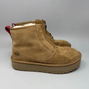 Ugg Neumel Women's Platform Zip Suede Boots Brown Lined Size 9